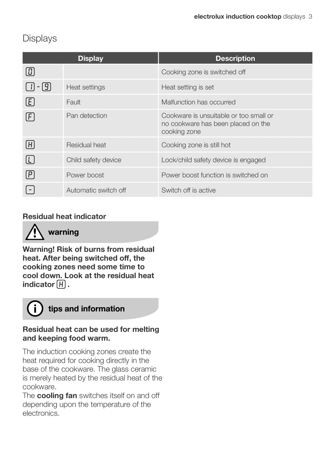 Electrolux EHD90LLUM important safety instructions Displays, Display Description 