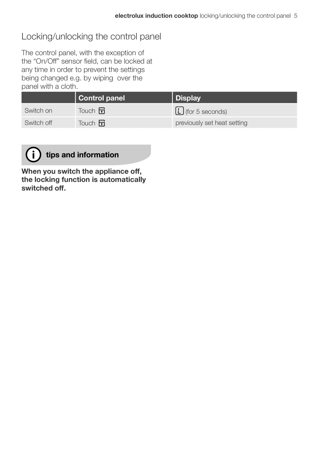 Electrolux EHD90LLUM important safety instructions Locking/unlocking the control panel, Control panel Display 