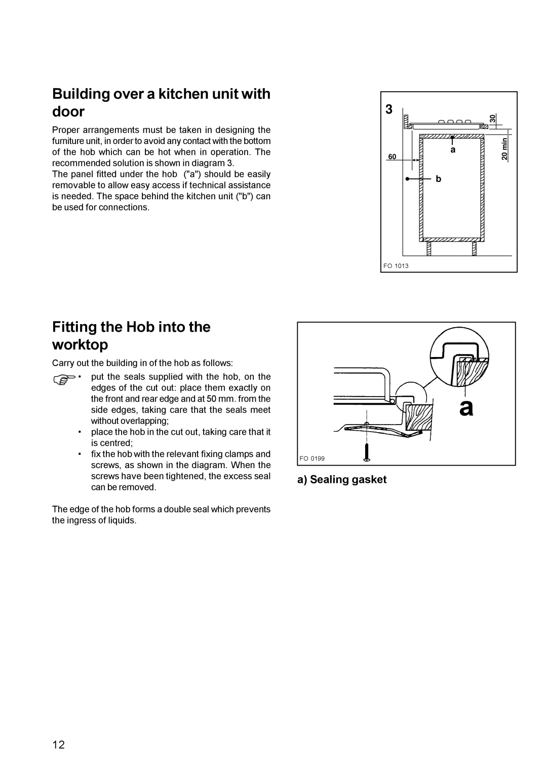 Electrolux EHE 688W, EHE 688 B manual Building over a kitchen unit with door, Fitting the Hob into the worktop 