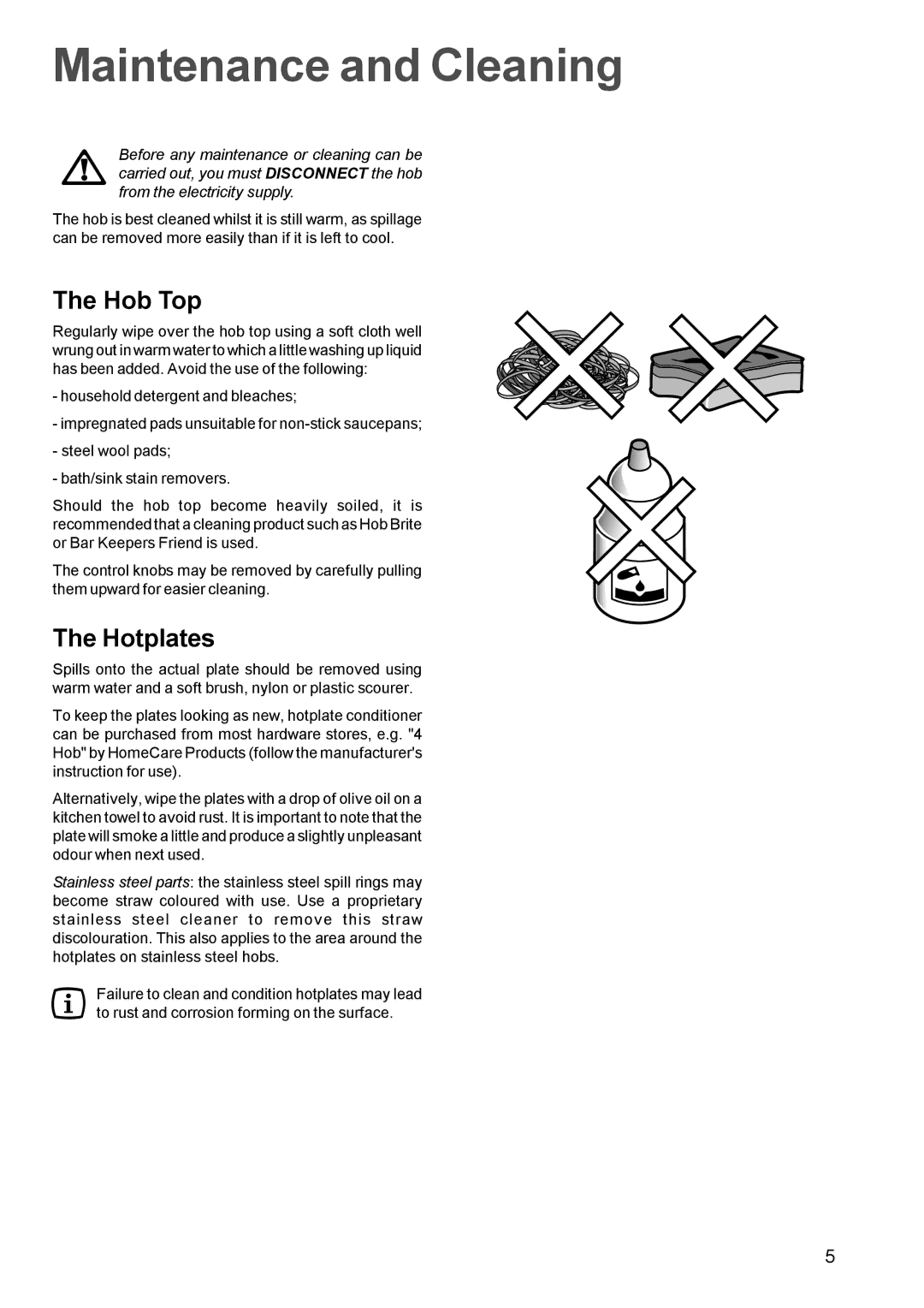 Electrolux EHE 688 B, EHE 688W manual Maintenance and Cleaning, Hob Top, Hotplates 