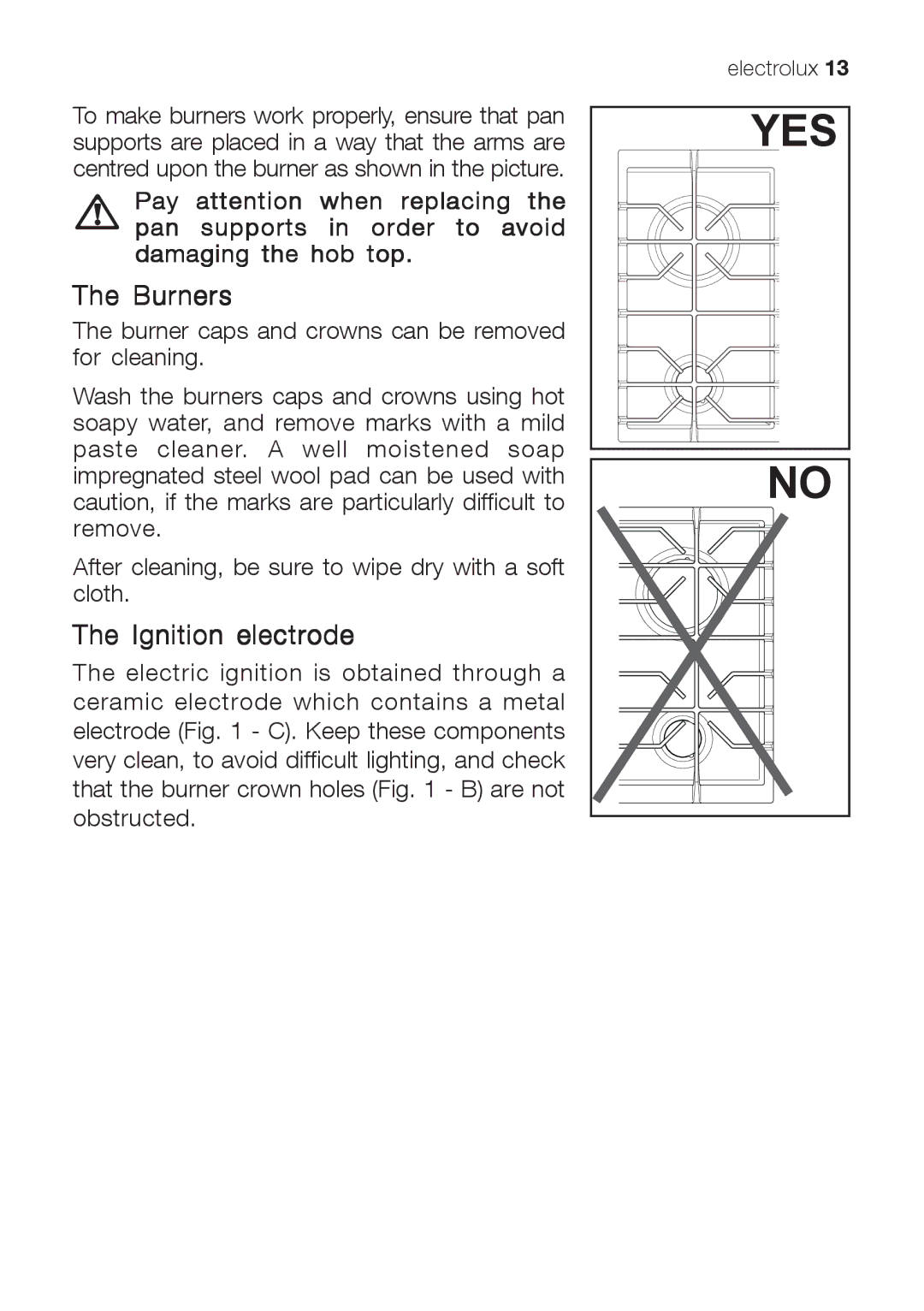 Electrolux EHG 6412, EHG 6402, EHG 6832 manual Burners, Ignition electrode 