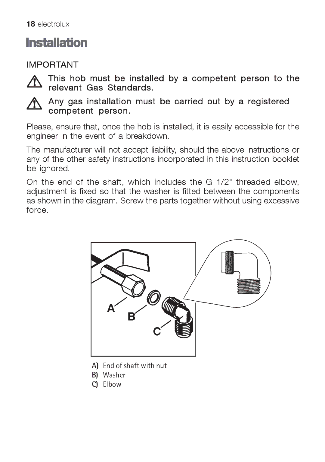 Electrolux EHG 6832, EHG 6402, EHG 6412 manual Installation 