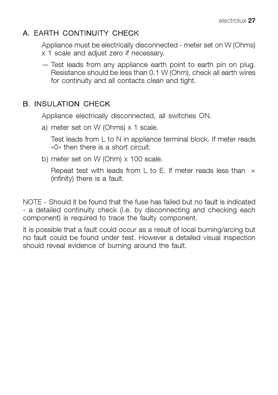 Electrolux EHG 6402, EHG 6412, EHG 6832 manual Earth Continuity Check 