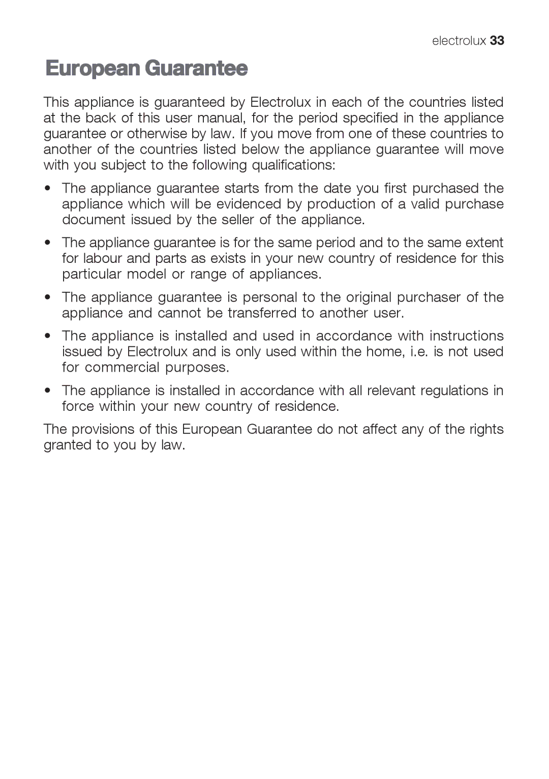 Electrolux EHG 6412, EHG 6402, EHG 6832 manual European Guarantee 