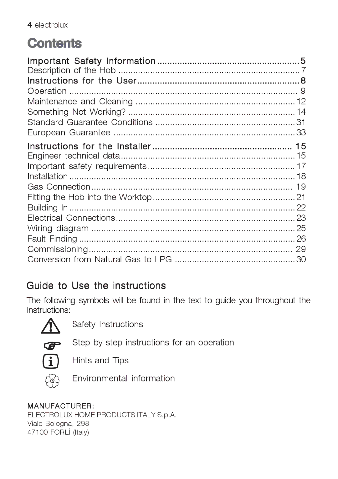 Electrolux EHG 6402, EHG 6412, EHG 6832 manual Contents 