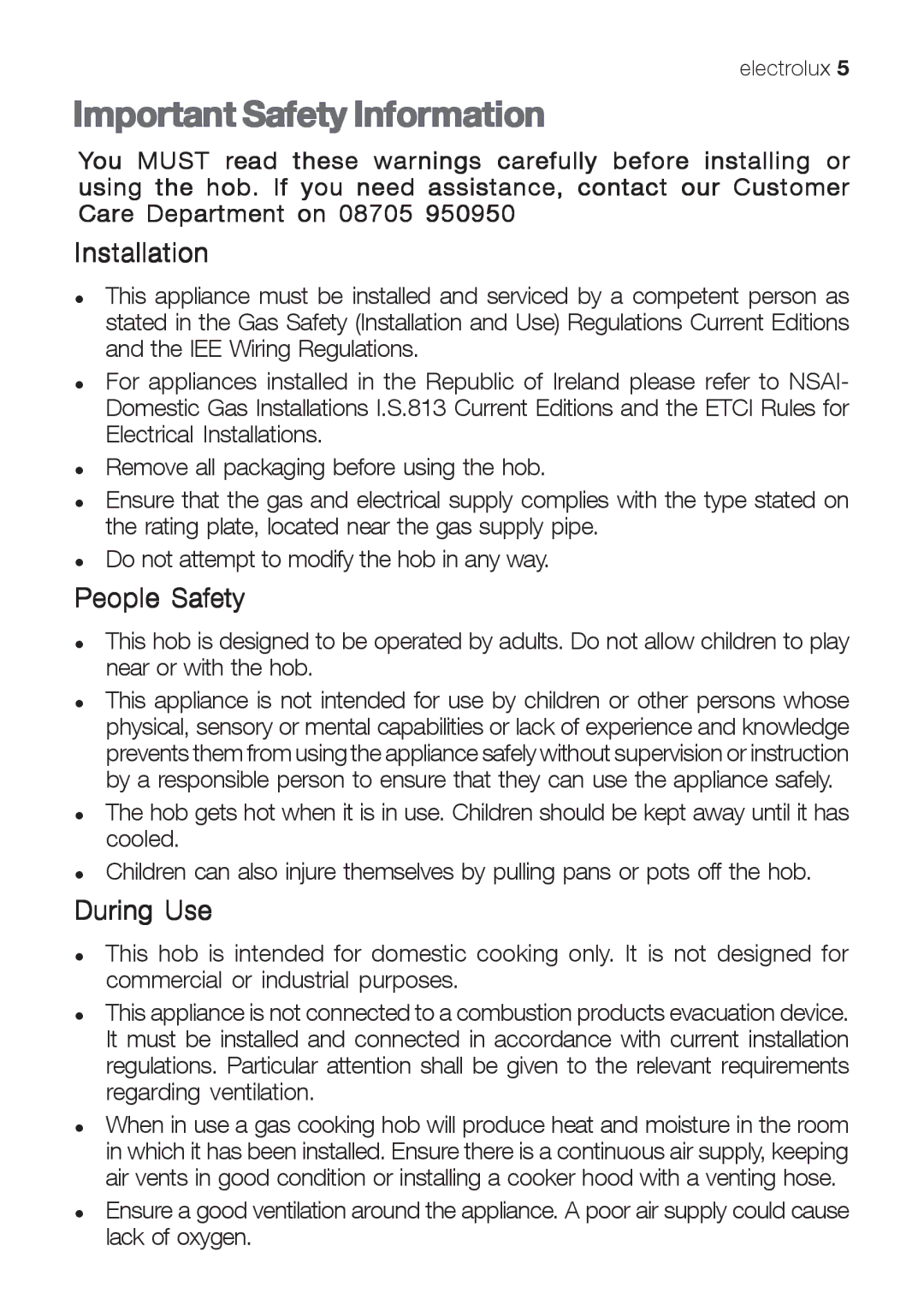 Electrolux EHG 6412, EHG 6402, EHG 6832 manual Important Safety Information, Installation, People Safety, During Use 