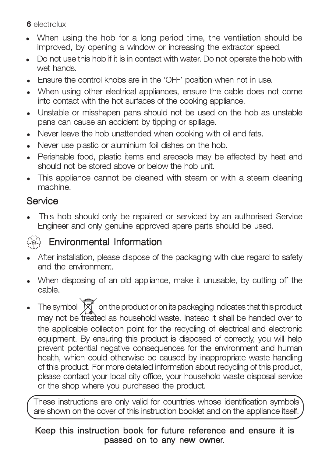 Electrolux EHG 6832, EHG 6402, EHG 6412 manual Service, Environmental Information 