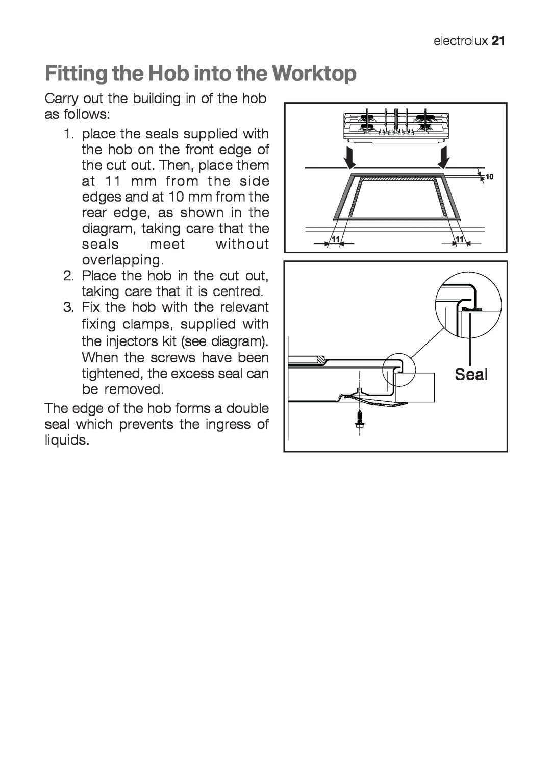 Electrolux EHG 6412, EHG 6402, EHG 6832 manual Fitting the Hob into the Worktop, Seal 