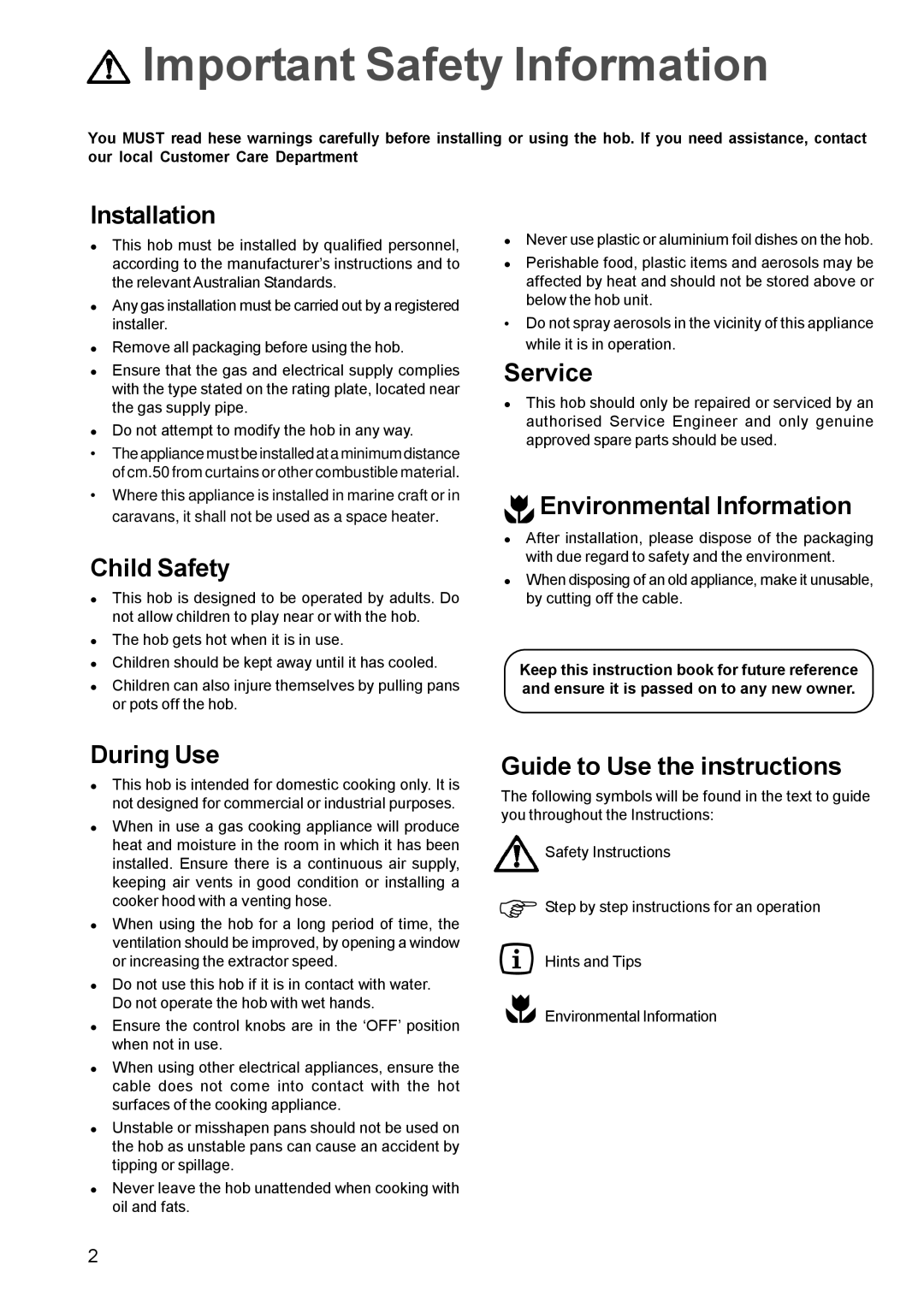 Electrolux EHG 65, EHG 66 manual Important Safety Information 