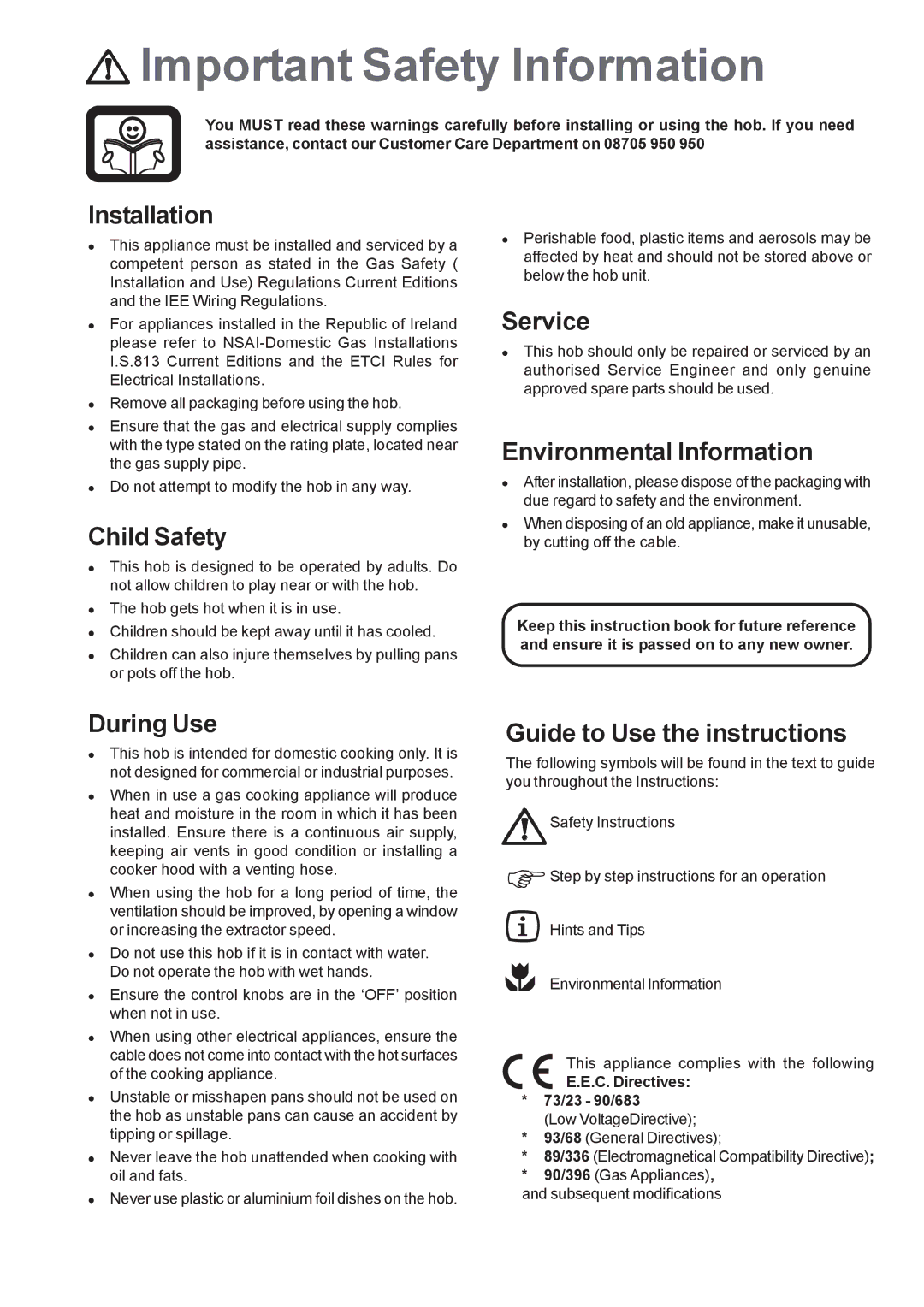 Electrolux EHG 6762 manual Important Safety Information 