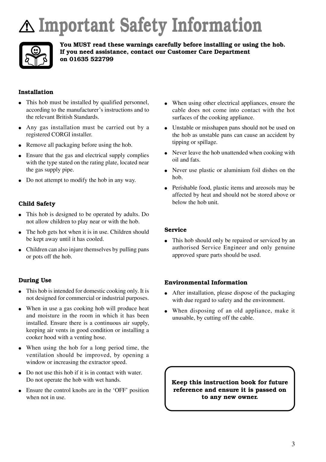 Electrolux EHG 678 B, EHG 678W Important Safety Information, Child Safety, During Use, Service, Environmental Information 