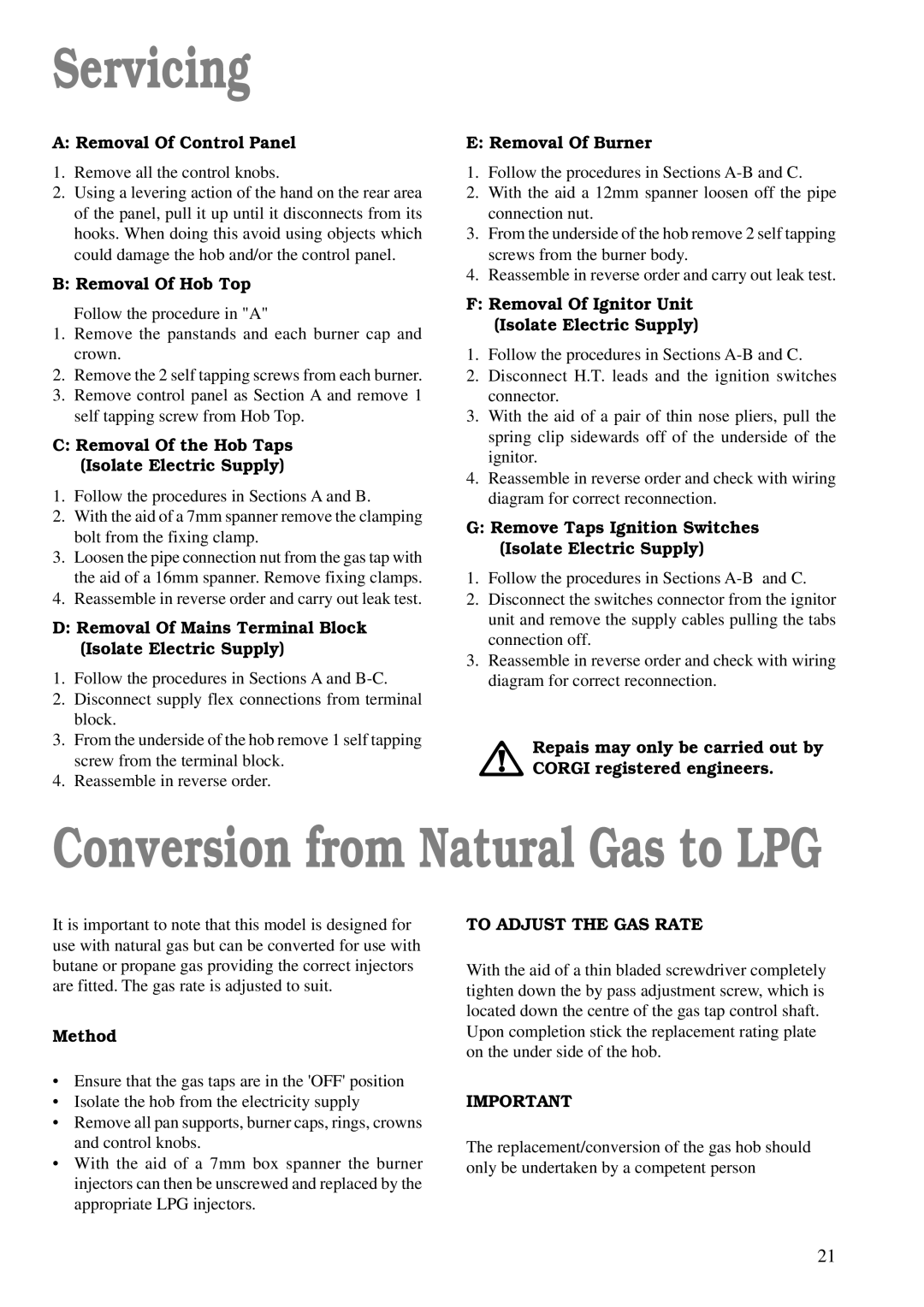 Electrolux EHG 678 B, EHG 678W manual Servicing, To Adjust the GAS Rate 