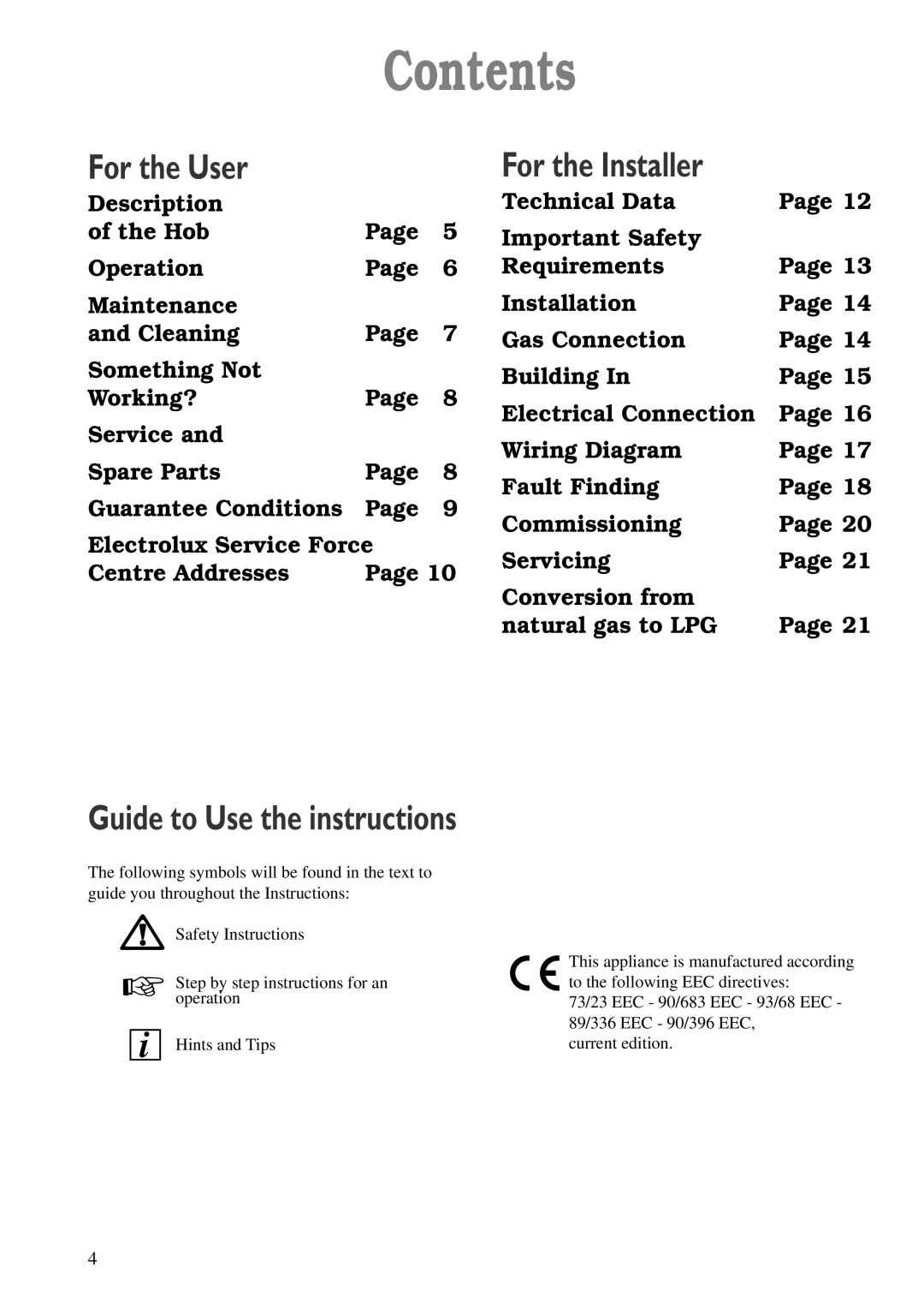 Electrolux EHG 678W, EHG 678 B manual Contents 