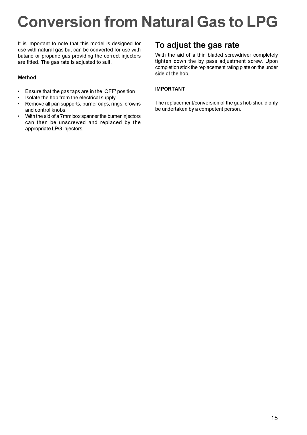 Electrolux EHG 770 manual Conversion from Natural Gas to LPG, To adjust the gas rate 