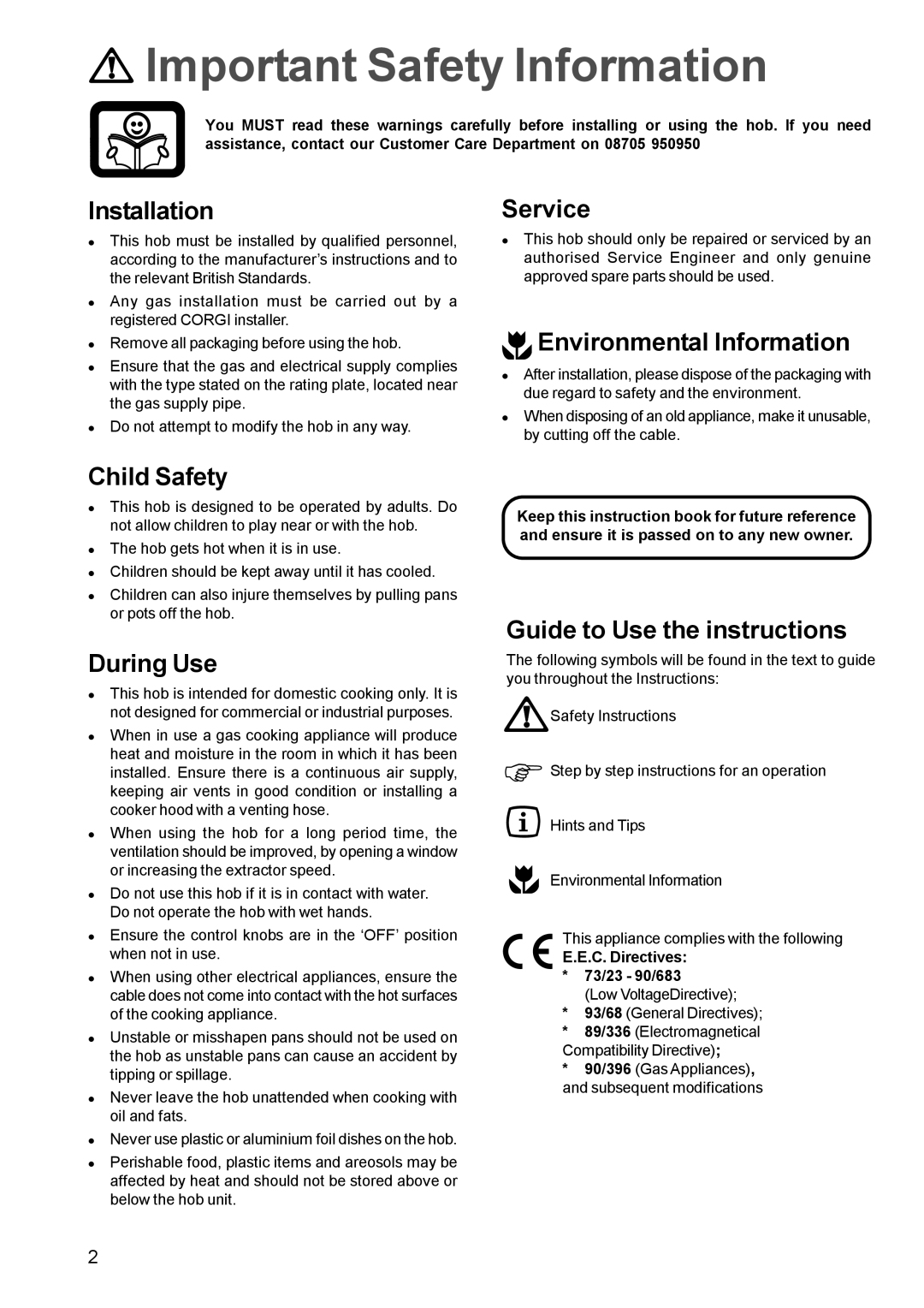 Electrolux EHG 770 manual Important Safety Information 