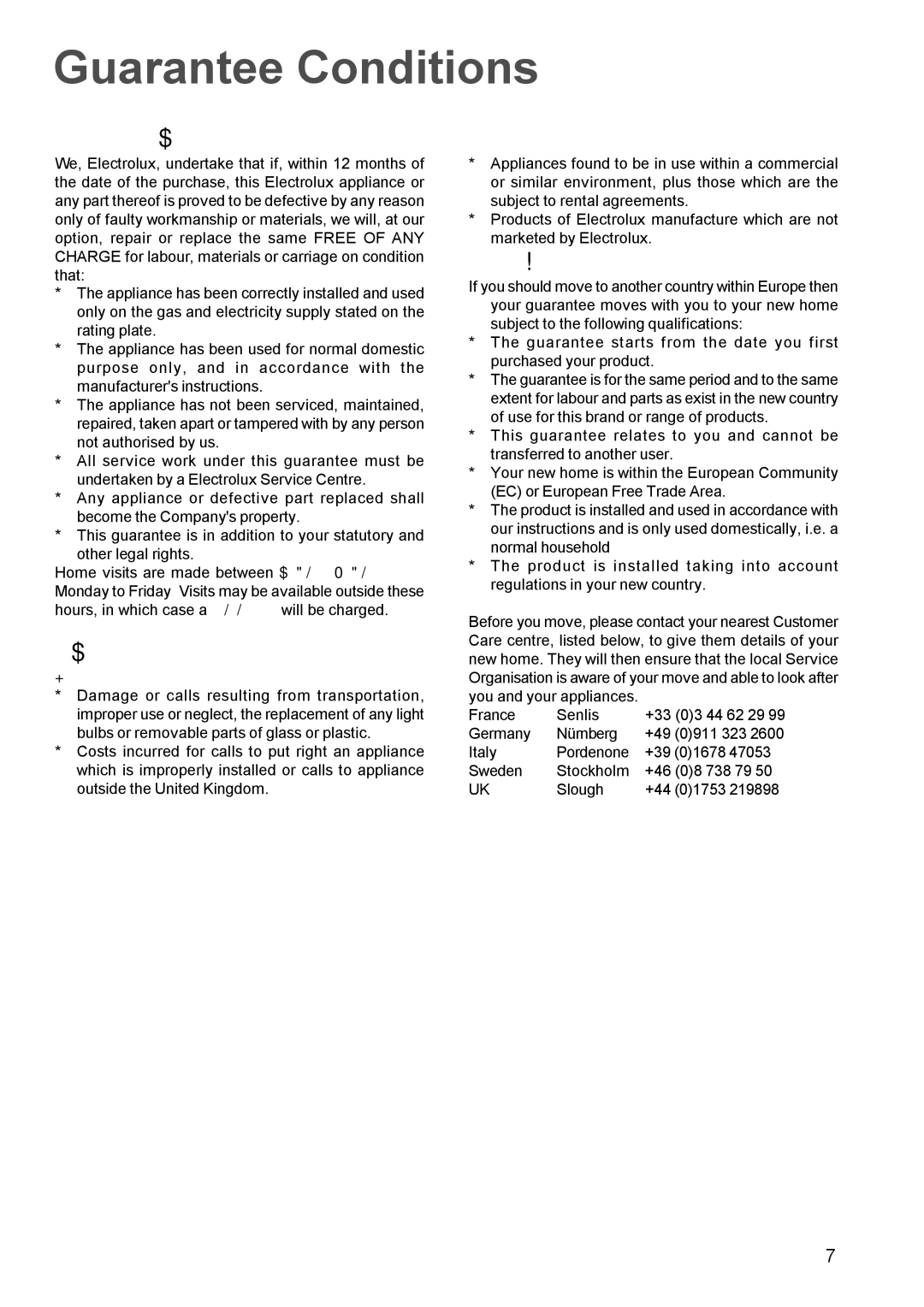 Electrolux EHG 770 manual Guarantee Conditions, Electrolux Guarantee conditions, Exclusions, European Guarantee 