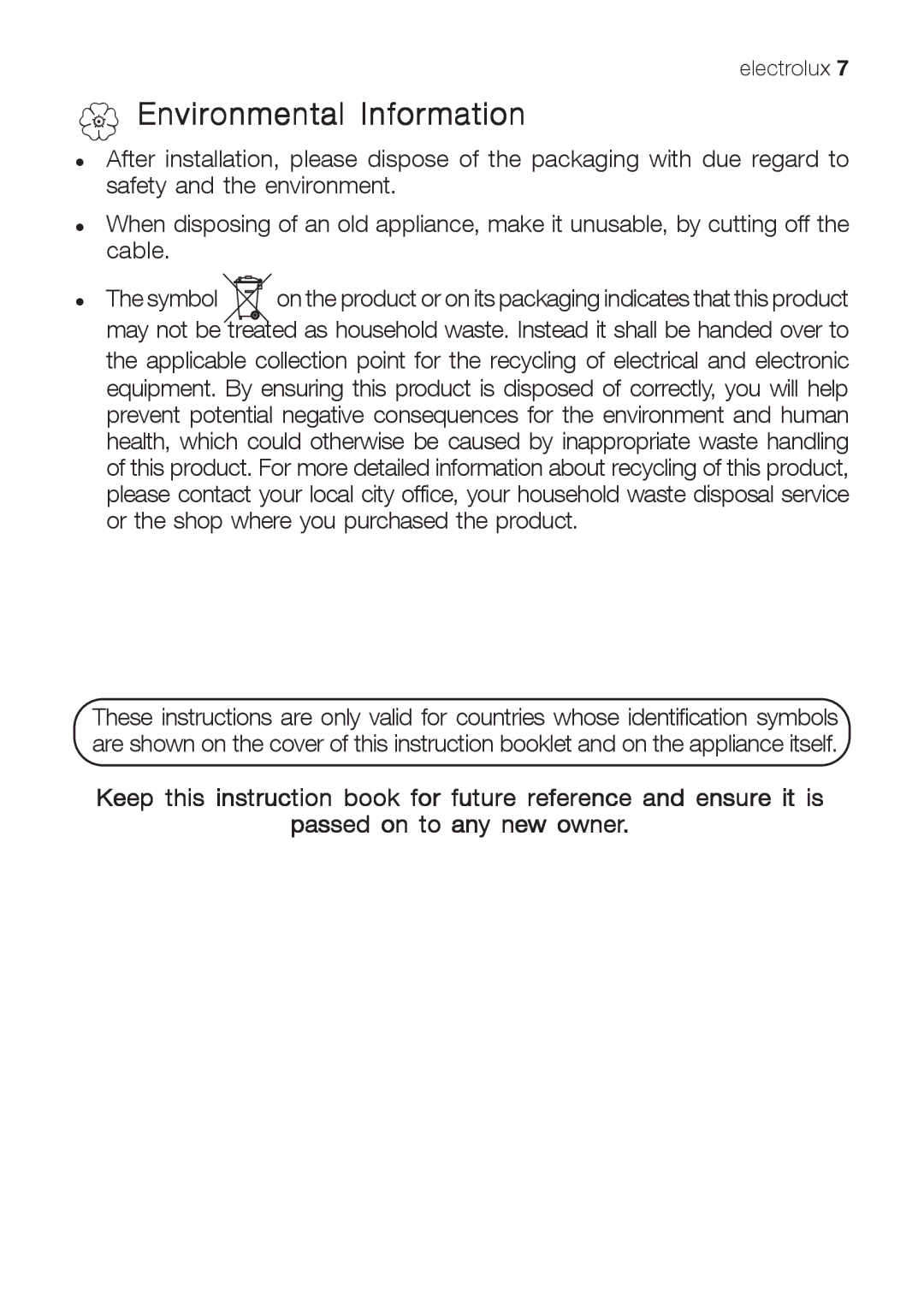 Electrolux EHG 7822, EHG 7812 manual ∀ Environmental Information 