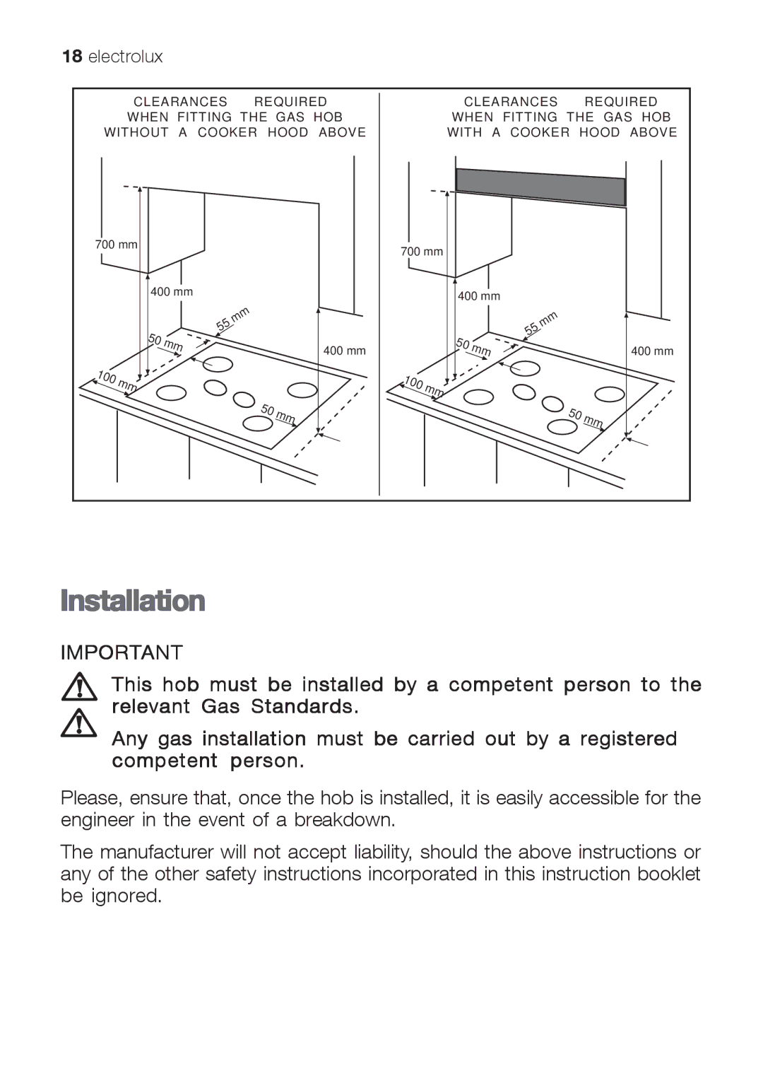 Electrolux EHG 9832 manual Installation 