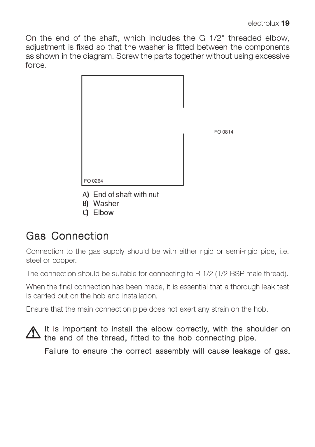 Electrolux EHG 9832 manual Gas Connection 