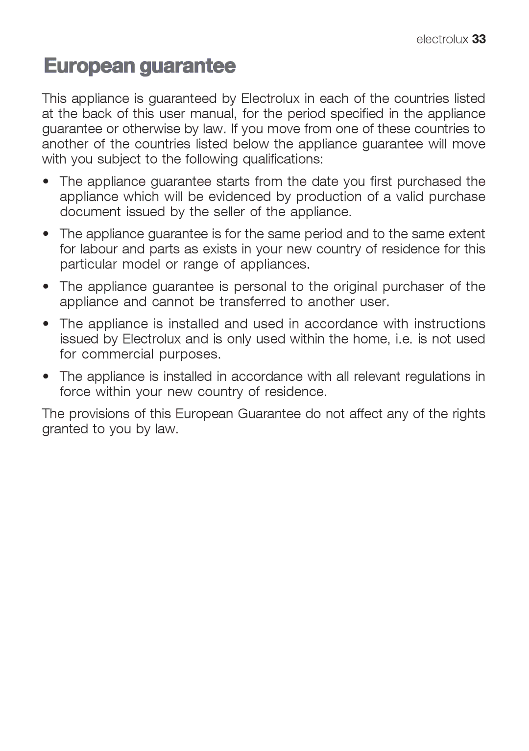 Electrolux EHG 9832 manual European guarantee 