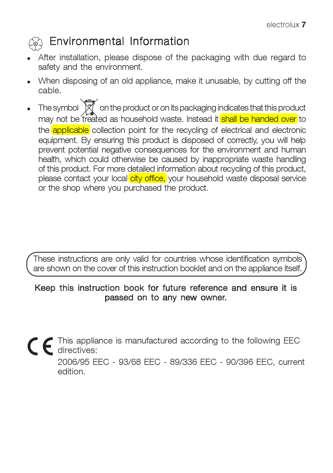 Electrolux EHG 9832 manual ∀ Environmental Information 