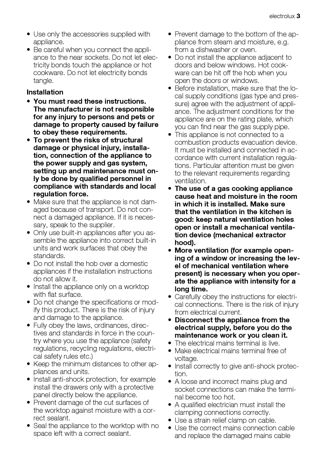 Electrolux EHG60412 user manual Keep the minimum distances to other ap- pliances and units 