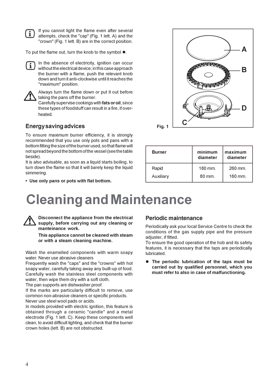 Electrolux EHGT326X manual Cleaning and Maintenance, Energysavingadvices, Periodic maintenance 