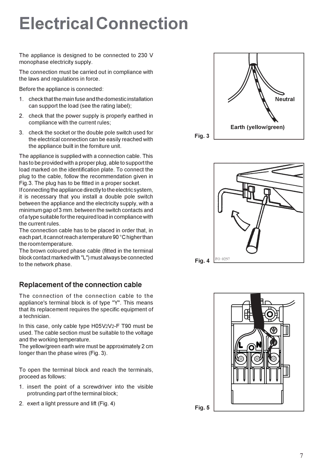 Electrolux EHGT326X manual Electrical Connection, Replacement of the connection cable 