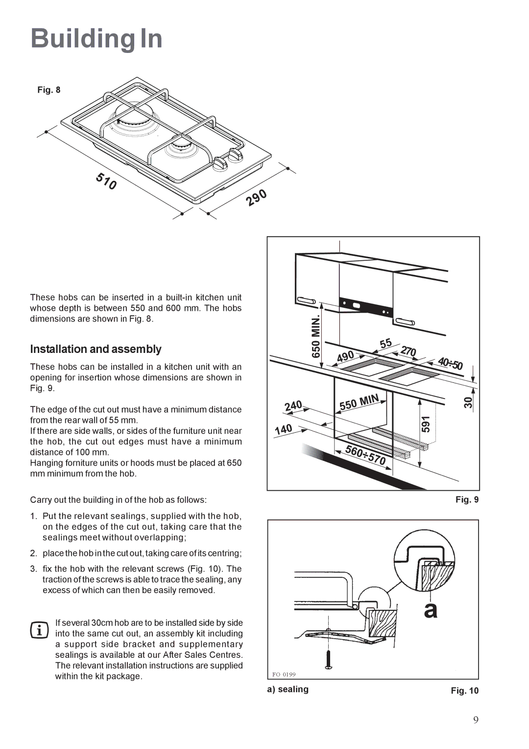 Electrolux EHGT326X manual Building, Installation and assembly 