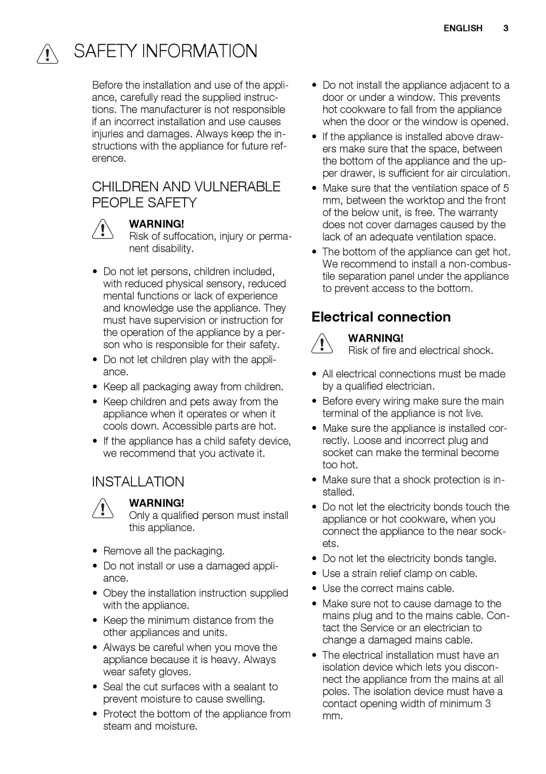 Electrolux EHH6540FOK user manual Safety Information, Installation, Electrical connection 