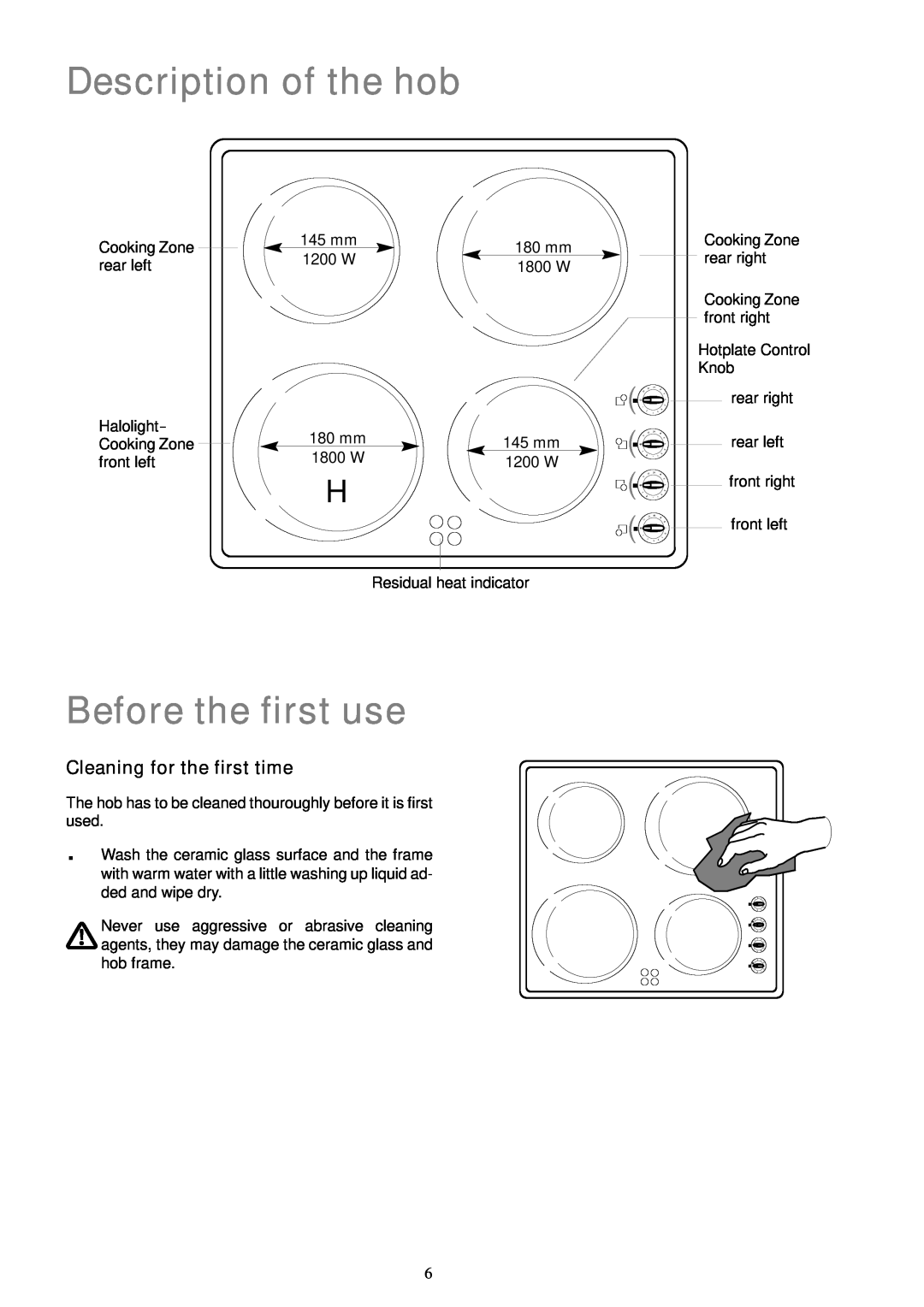 Electrolux EHO 602 K manual Description of the hob, Before the first use, Cleaning for the first time 