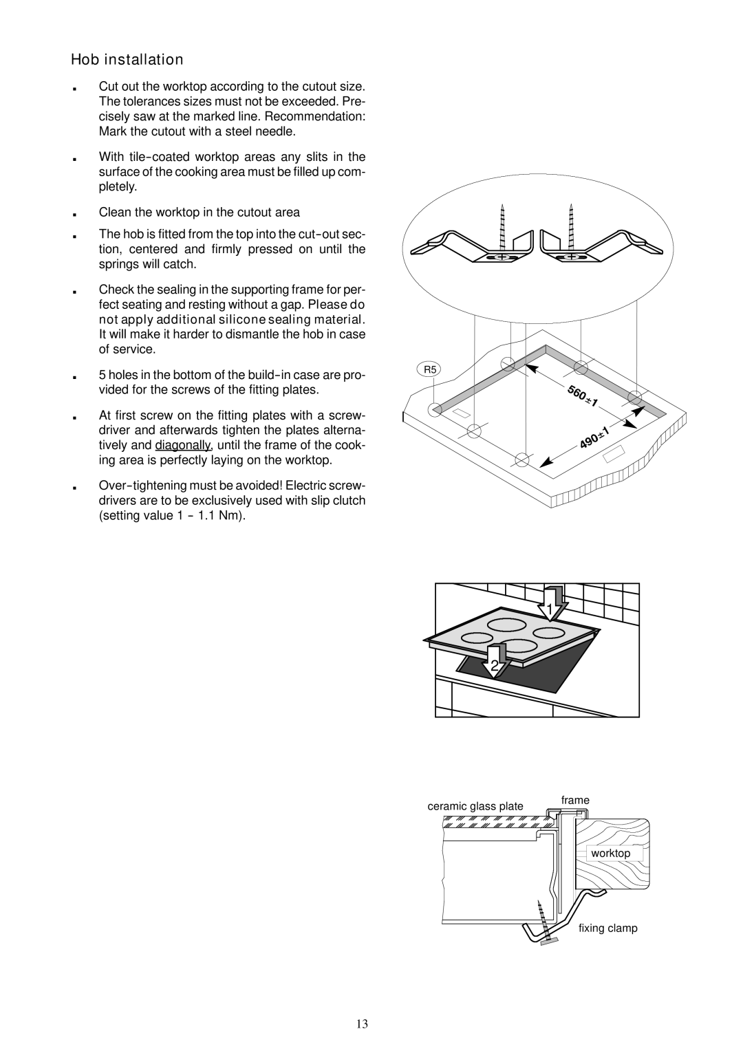 Electrolux EHP 600 K manual Hob installation 