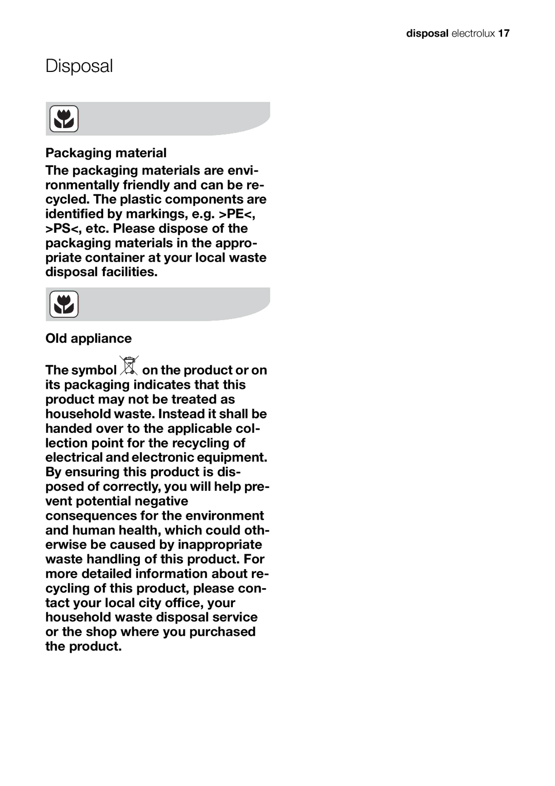 Electrolux EHP 60060 X user manual Disposal 