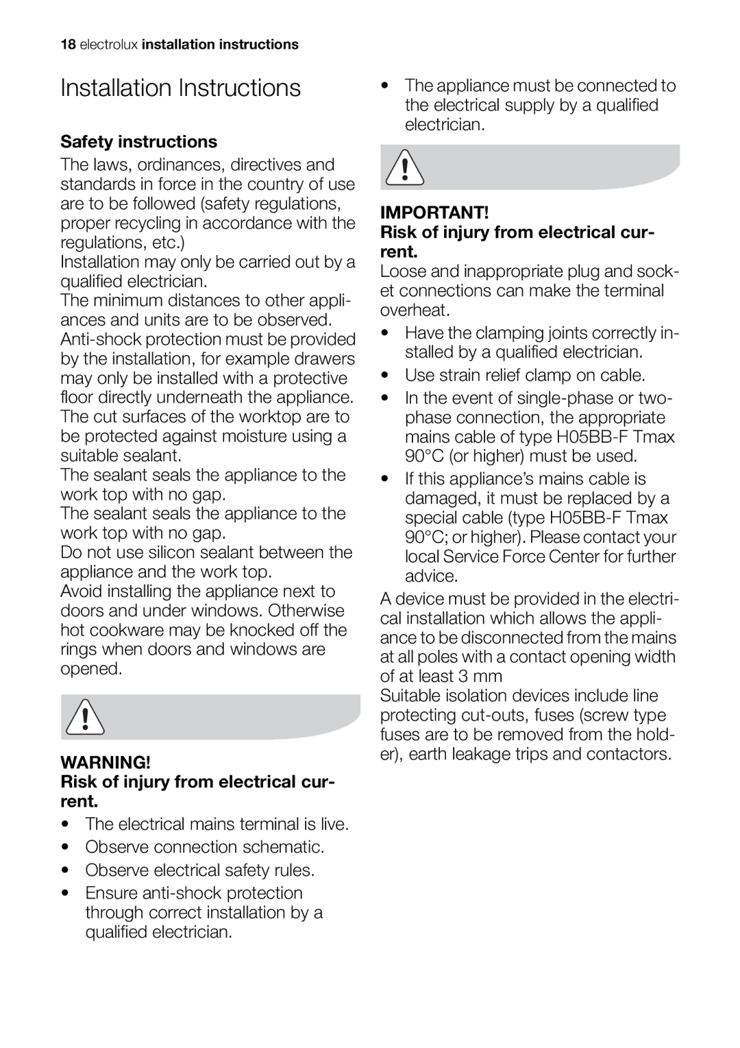 Electrolux EHP 60060 X user manual Installation Instructions 