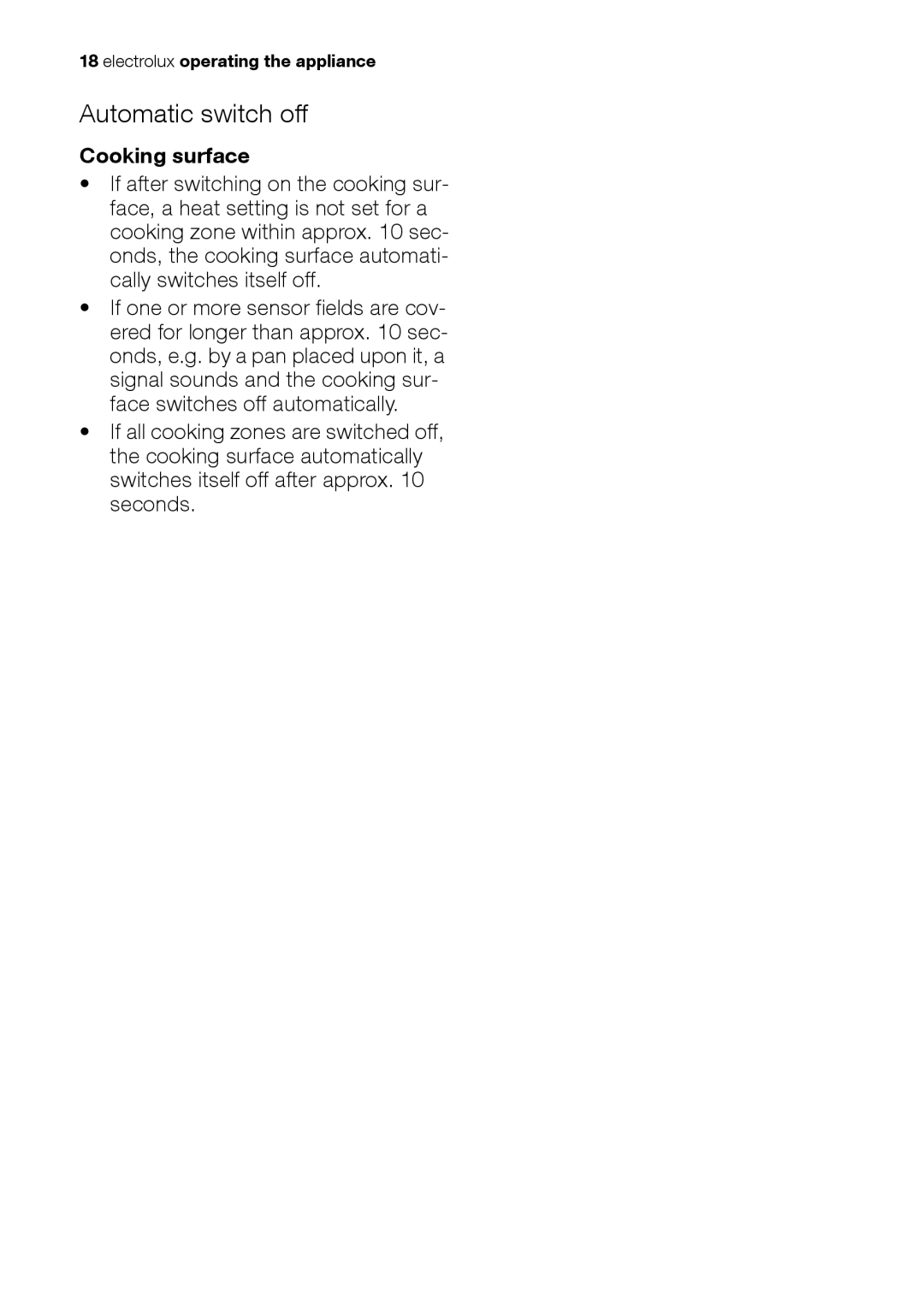 Electrolux EHS 36020 U user manual Automatic switch off, Cooking surface 