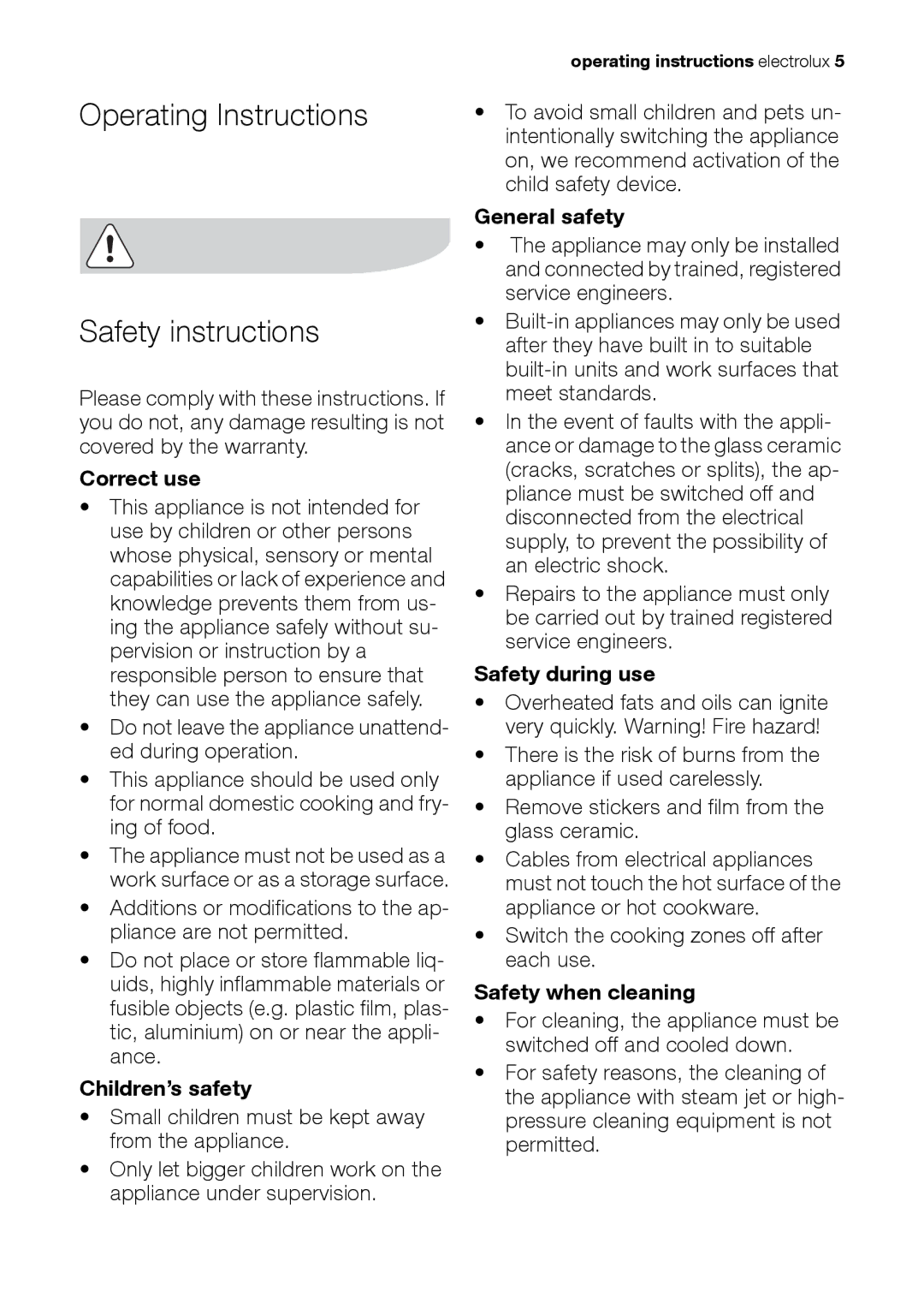 Electrolux EHS 36020 U user manual Operating Instructions Safety instructions 