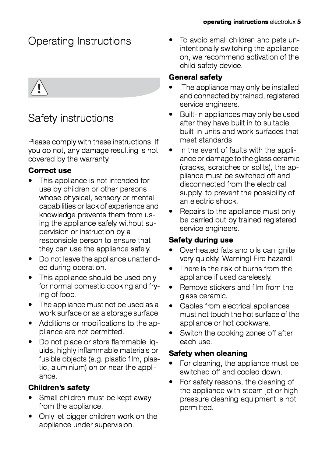 Electrolux EHS 36020 U Operating Instructions Safety instructions, Correct use, Children’s safety, General safety 