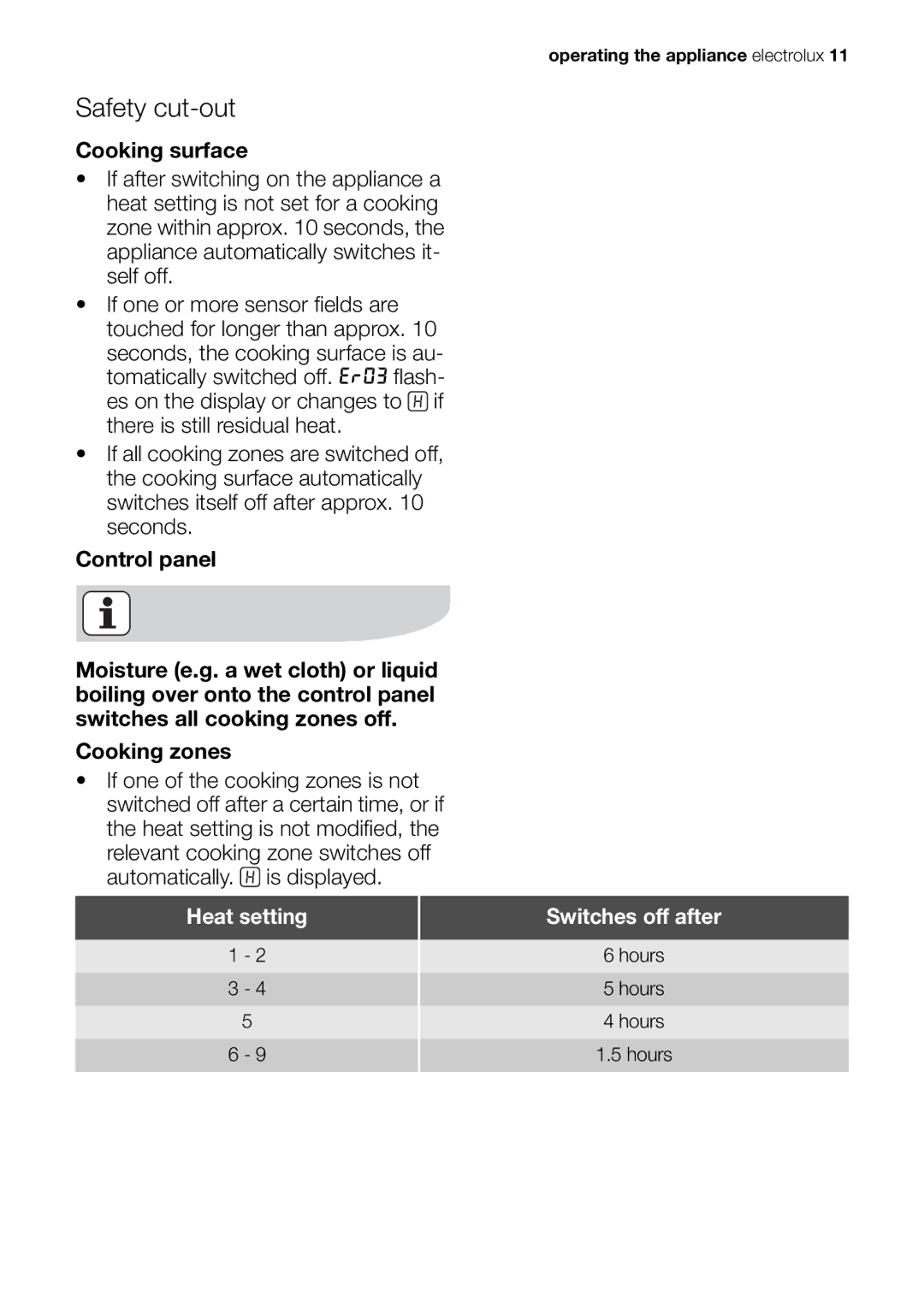 Electrolux EHS 60020 K user manual Safety cut-out 