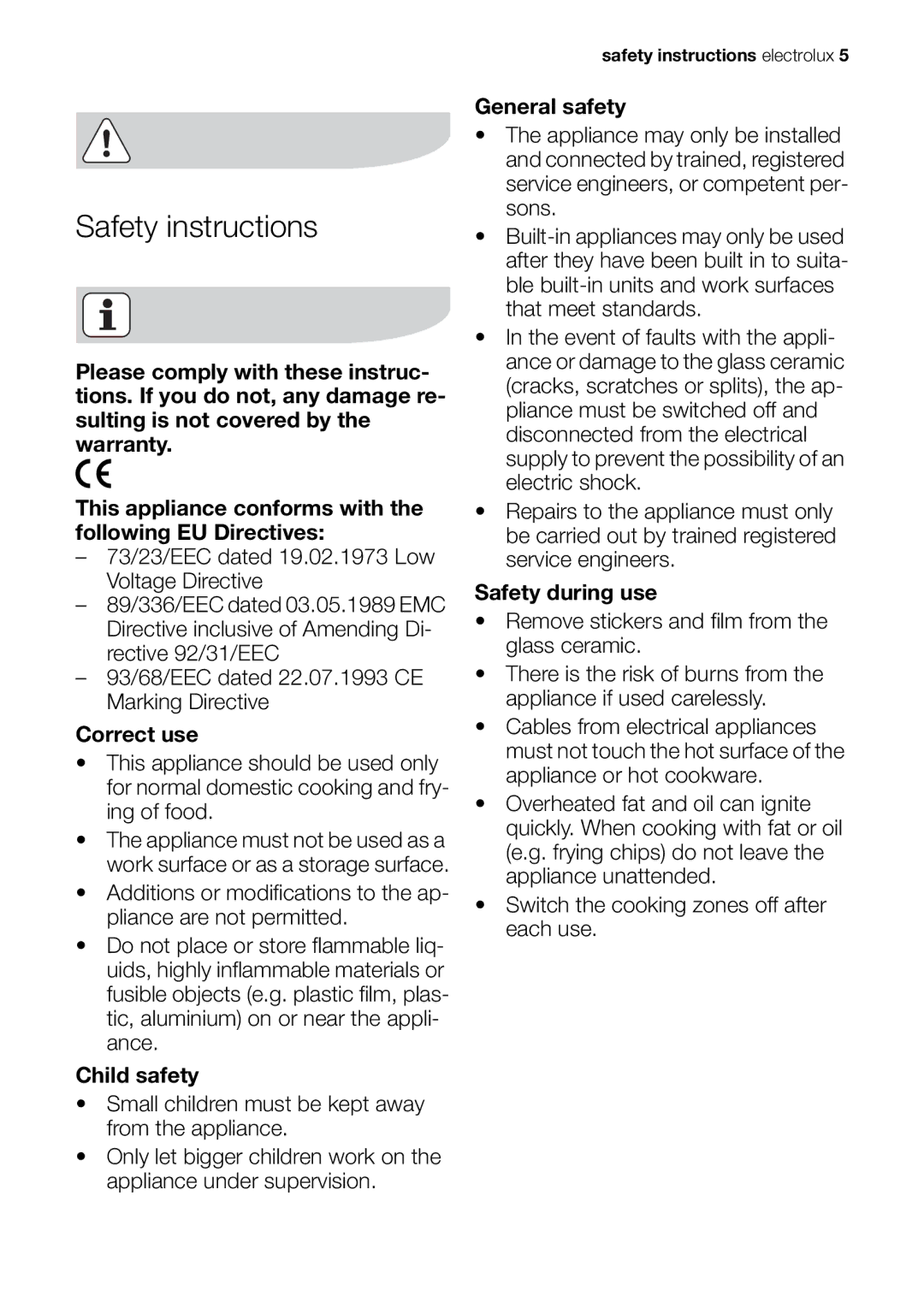 Electrolux EHS 60020 K user manual Safety instructions 