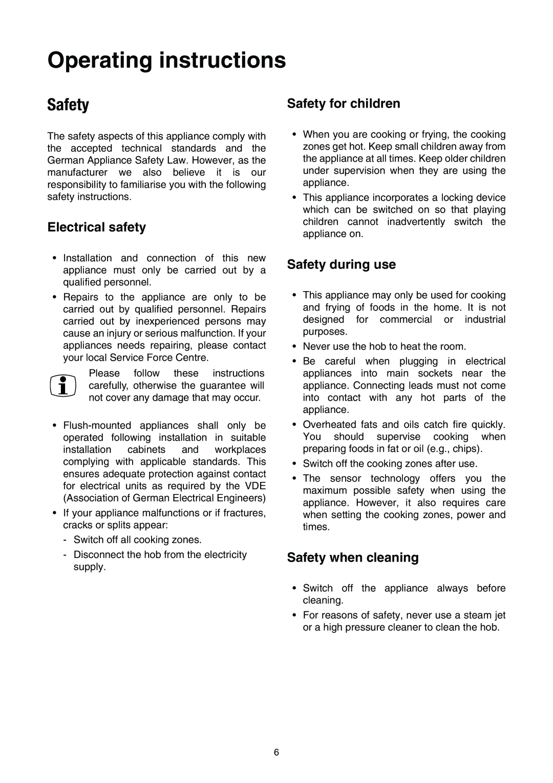 Electrolux EHS 6651 P manual Electrical safety, Safety during use, Safety when cleaning 