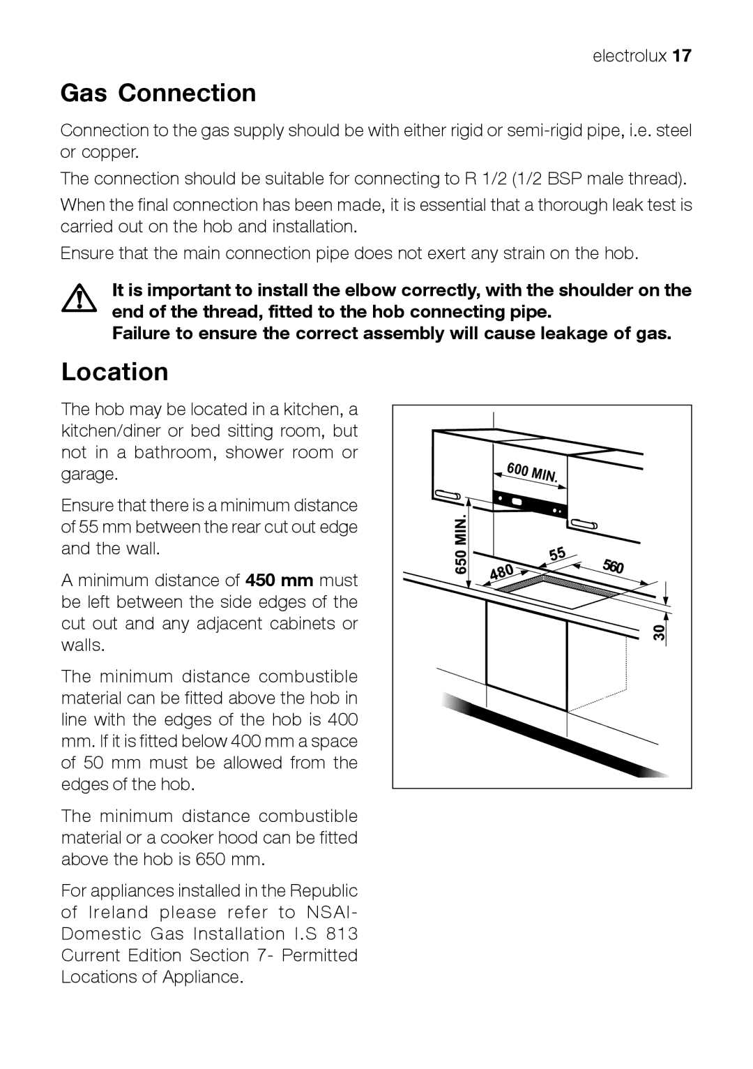 Electrolux EHT 60410 manual Gas Connection 