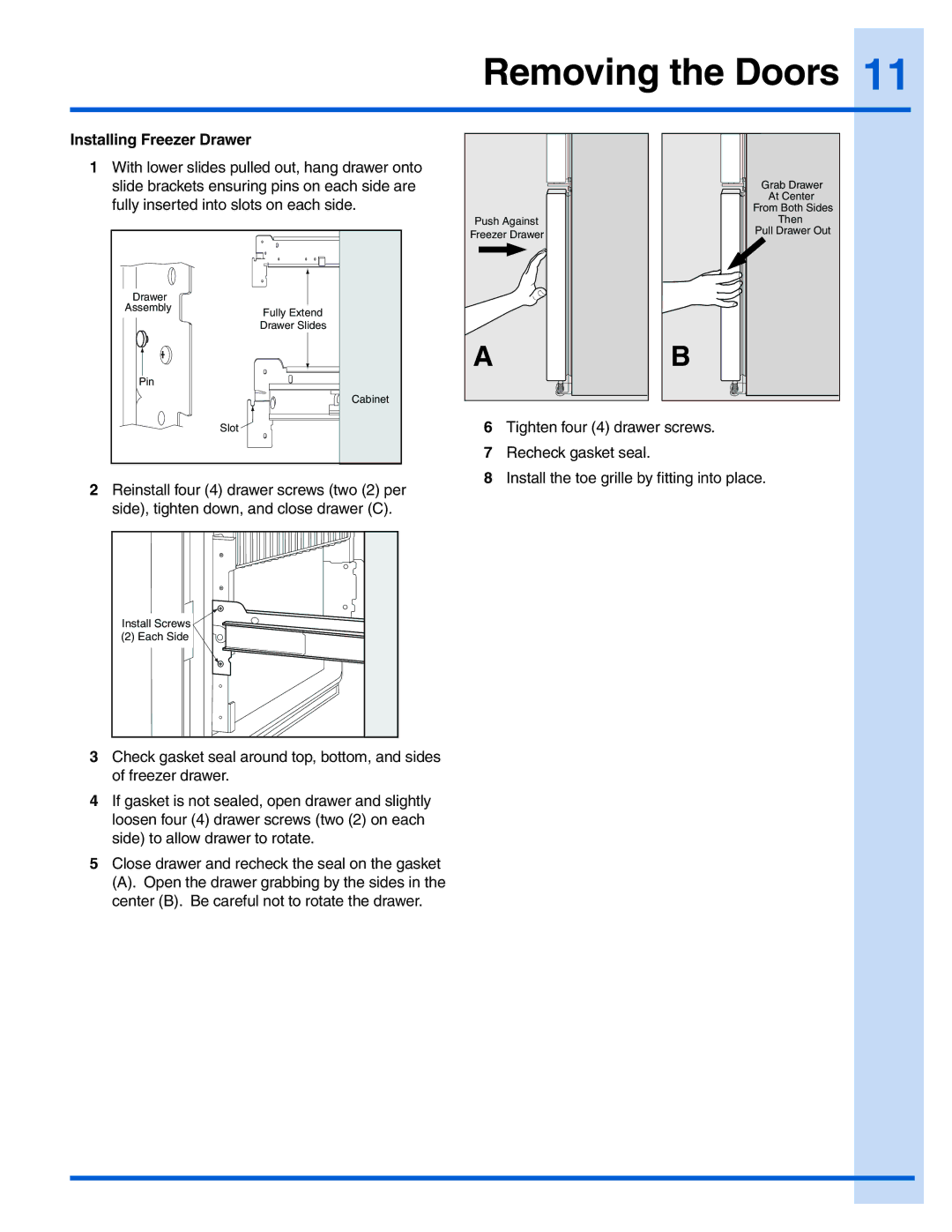 Electrolux EI23BC51IW, EI23BC51IS manual Installing Freezer Drawer 