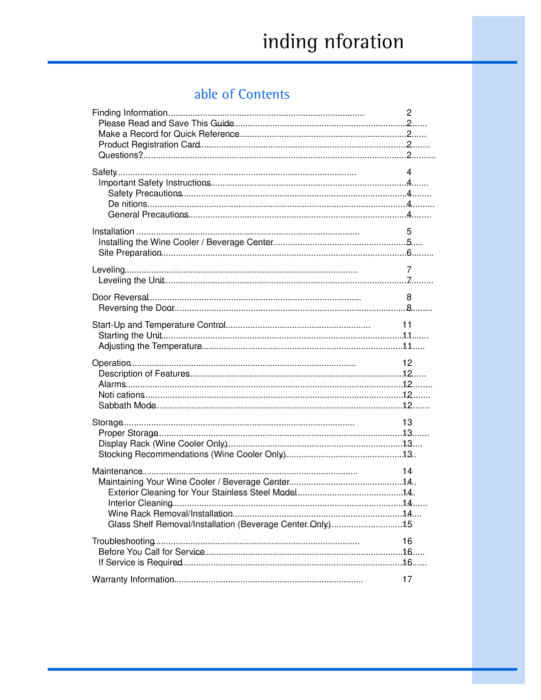 Electrolux EI24BC65G manual Table of Contents 