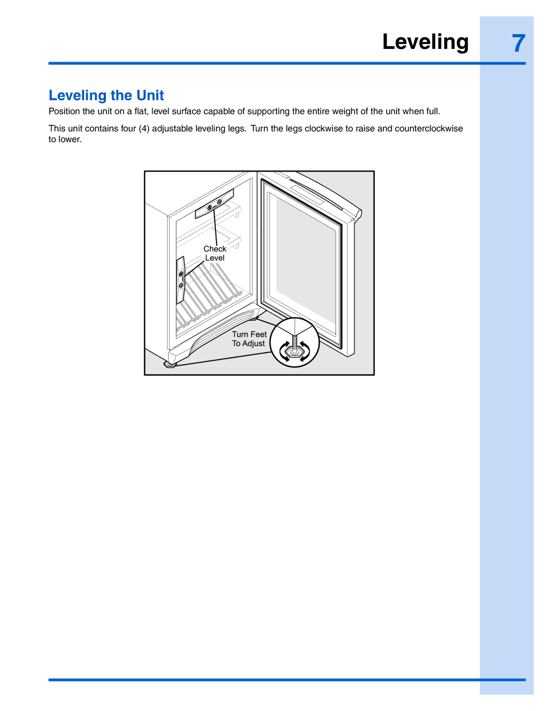 Electrolux EI24BC65G manual Leveling the Unit 