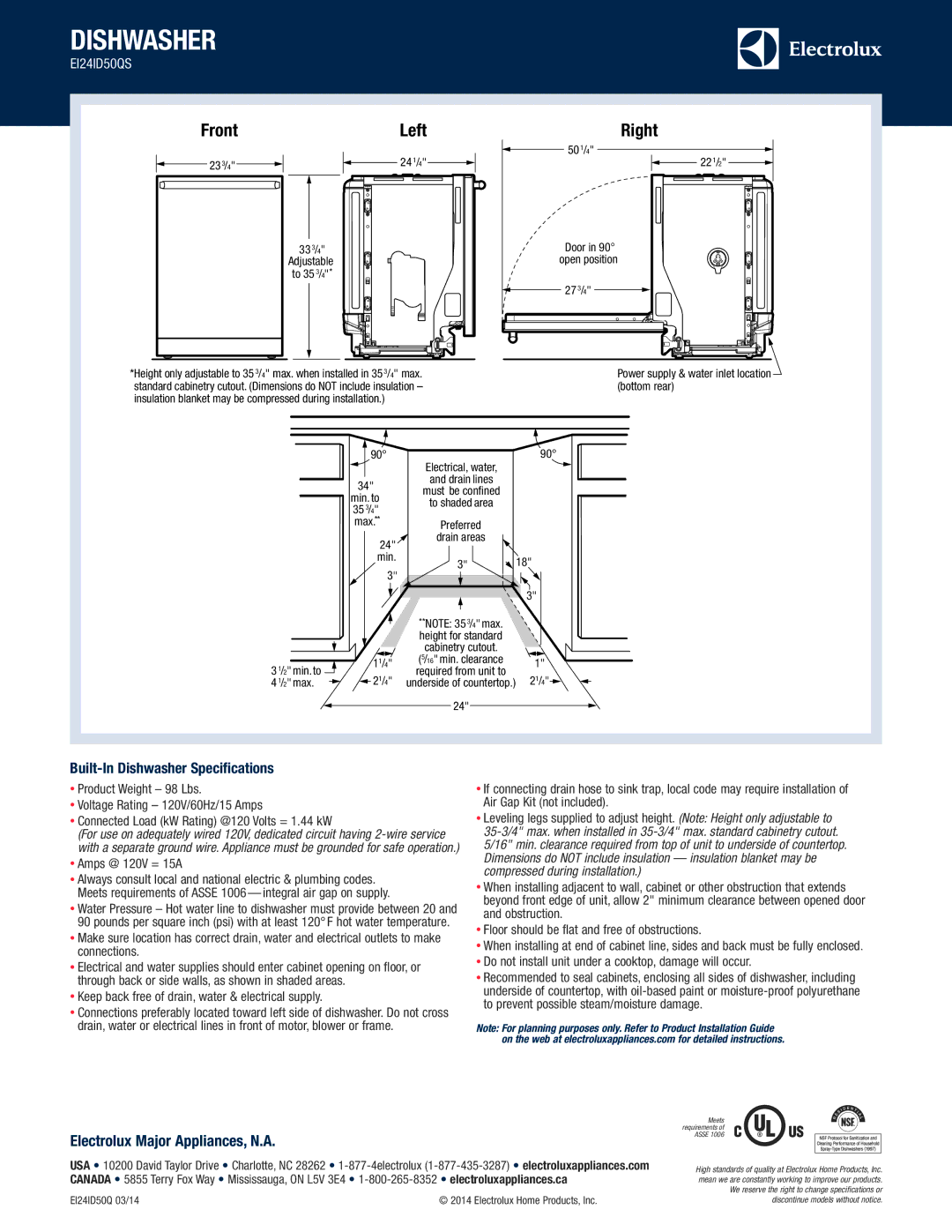 Electrolux EI24ID50QS dimensions Front 