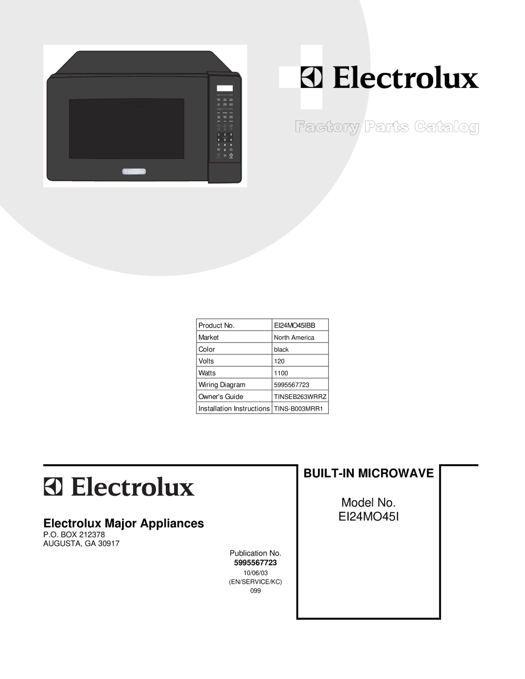 Electrolux EI24MO45IBB installation instructions TINSEB263WRRZ, TINS-B003MRR1 