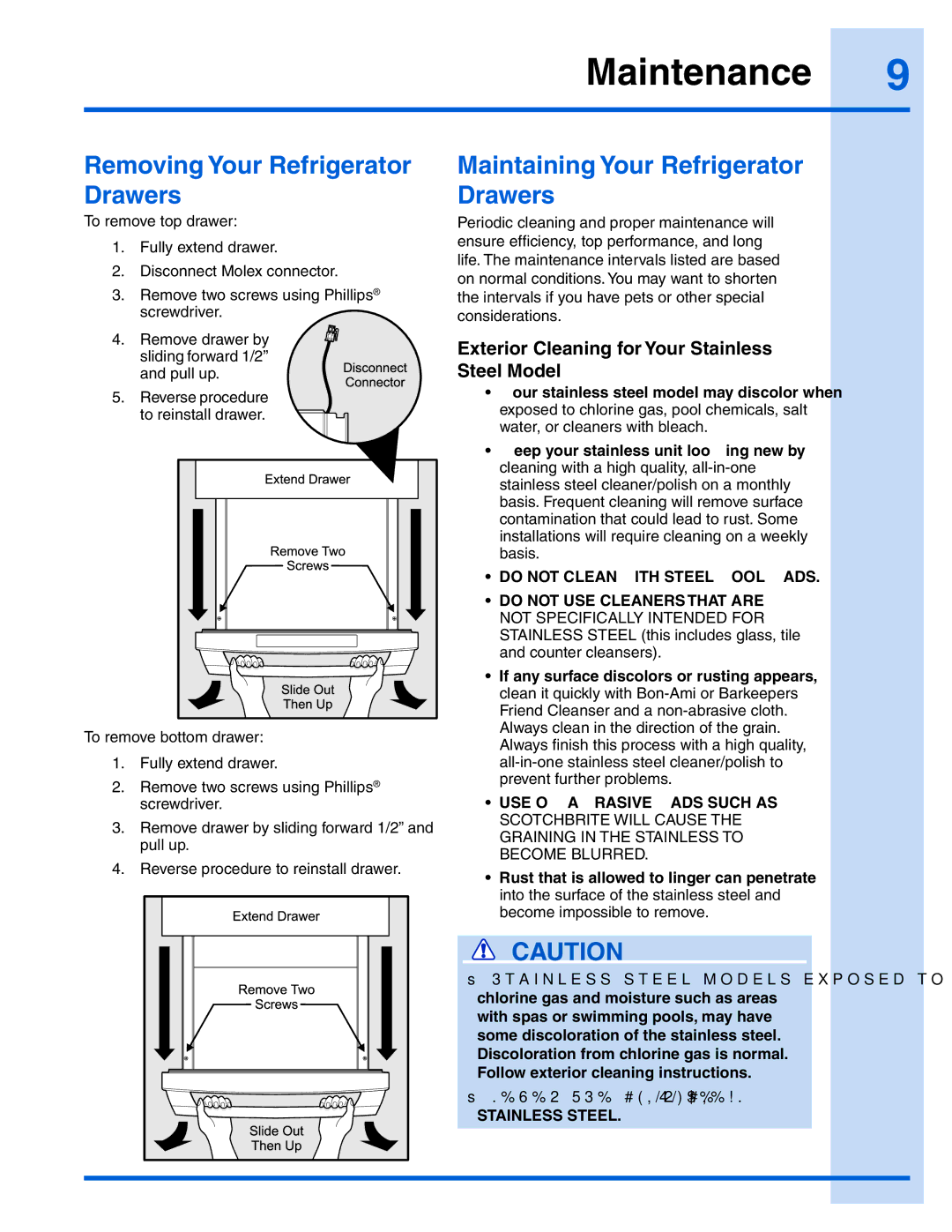 Electrolux EI24RD65HS manual Maintenance, Removing Your Refrigerator Drawers, Maintaining Your Refrigerator Drawers 