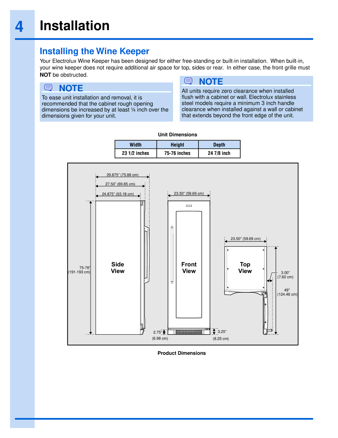 Electrolux EI24WC75HS manual Installation, Installing the Wine Keeper 