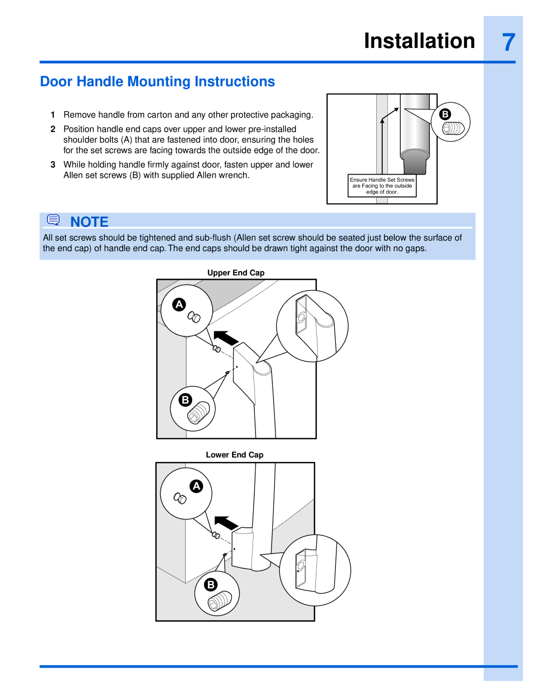 Electrolux EI24WC75HS manual Door Handle Mounting Instructions 