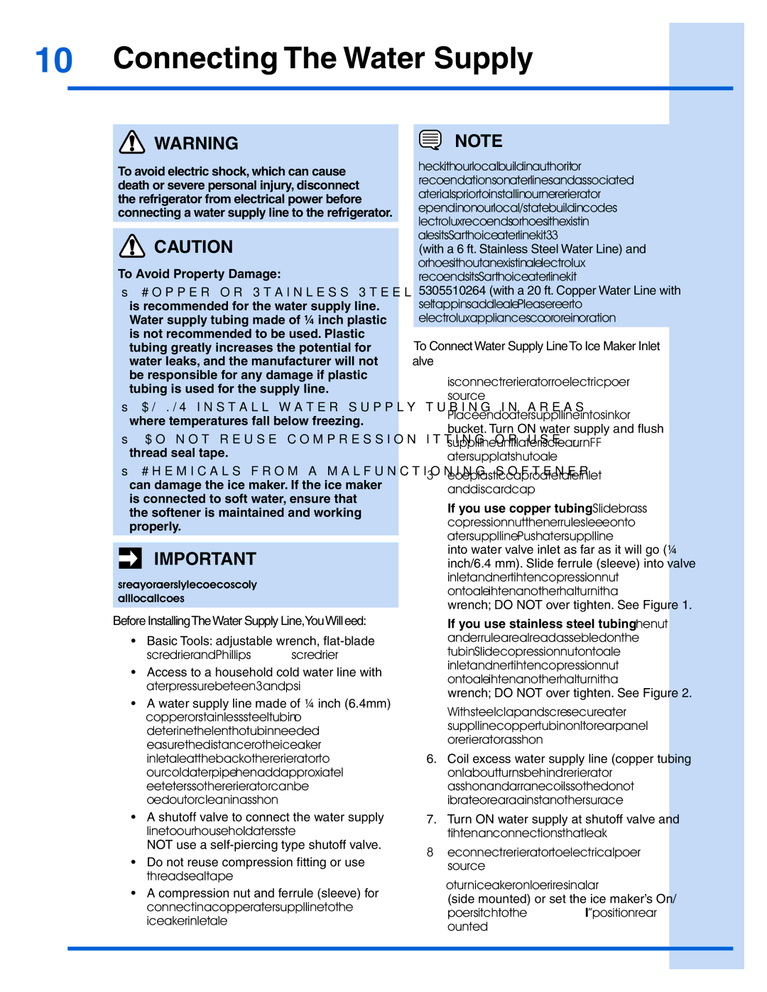 Electrolux EI26SS30JS manual Connecting The Water Supply, To Connect Water Supply LineTo Ice Maker Inlet Valve 